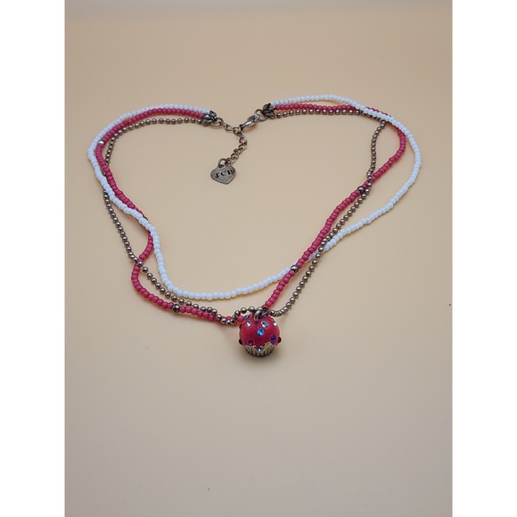Jewelry - Pink and White Beaded Necklace with Heart Charm